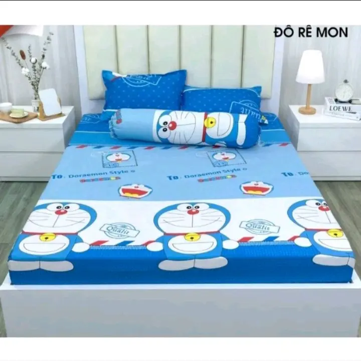 BỘ 4 MÓN GA CHUN, VỎ GỐI - CHẤT LIỆU COTTON POLY - MẪU DOREMON.