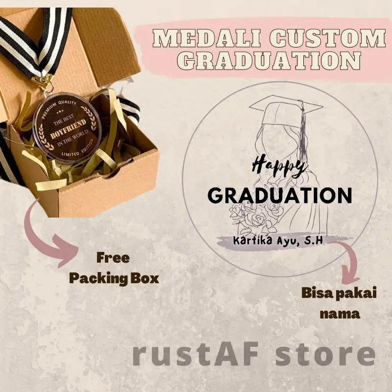 Medali Wisuda (2sisi) Kado Mendali (Free box dan Tulis nama) Medali Akrilik Gift Wisuda Kado Wisuda