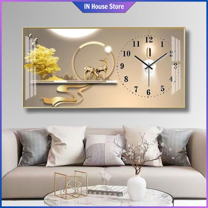 Đồng Hồ Tranh Tráng Gương Treo Tường HƯƠU TUẦN LỘC in UV 3D Cao Cấp Phong Cách Hiện Đại Decor  Phòng Khách [ Sản Phẩm Thiết Kế Theo Yêu Cầu]