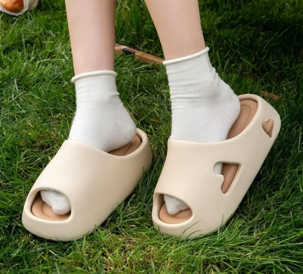 Dép thời trang nữ, Dép bánh mì hoạ tiết Trái Tim Đế cao 5cm Slipper