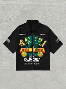 Men's Regular Fit Letter Print Short Sleeve Shirt, Casual Street Comfy Top for All Seasons, Men's Clothes for Daily Wear, Tropical