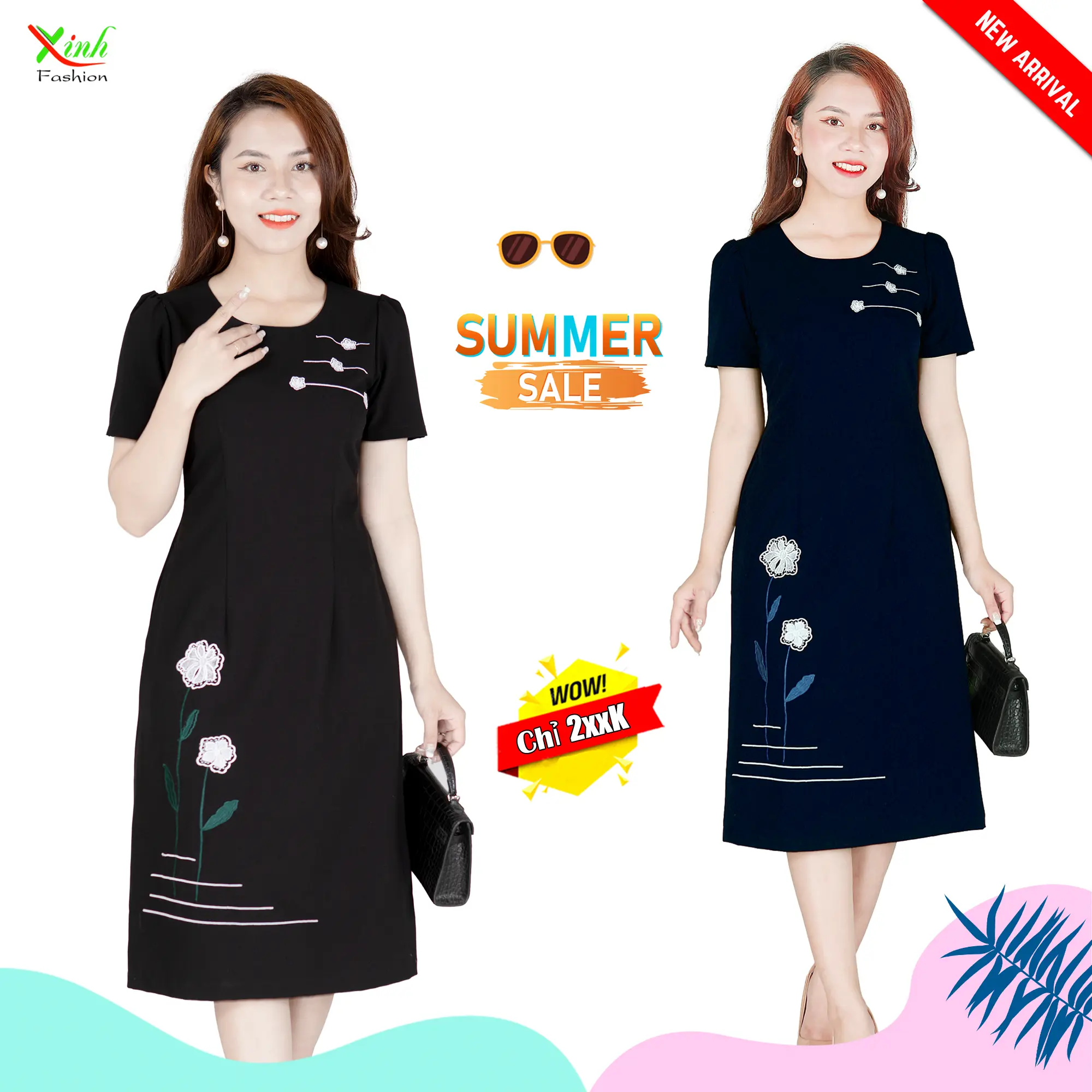 Đầm Suông A Thêu Hoa 3D Siêu Sang Trọng Nữ Dress Women Cổ Tròn vaytet
