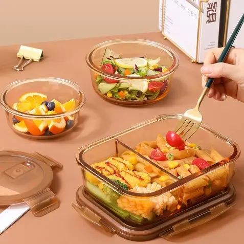 Hộp Thủy Tinh Hổ Phách Nhiều Size, 1-2 Ngăn – Chống Tràn, Chịu Nhiệt, Quay Lò Vi Sóng, Sang Trọng 2