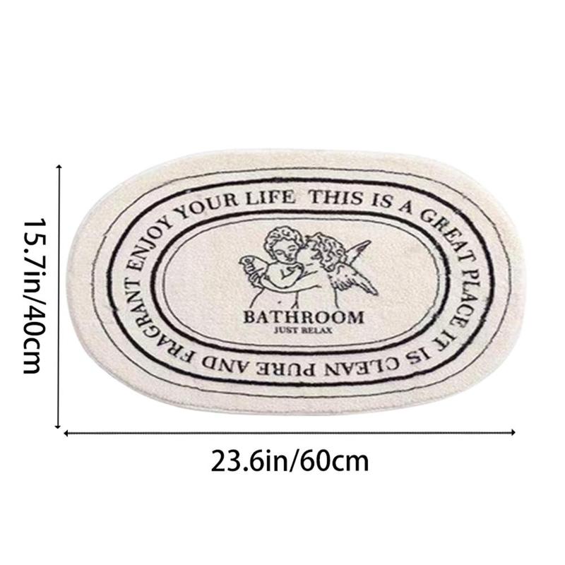 Angel & Letter Pattern Bathroom Mat, Non-slip Soft Bath Mat, Angel Design Oval Shaped Non-slip Bath Mat, Summer Decorative Entrance Floor Mat for Indoor, Room Decor 2
