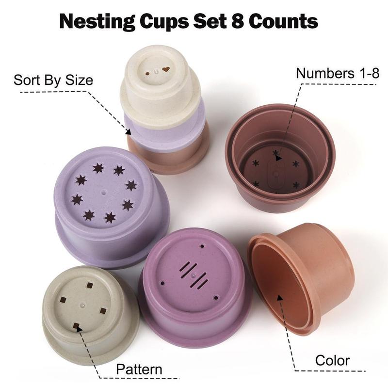 Random Color Stacking Cup Toy, 8 Counts/set Hollow Out Design Counting Toy, Outdoor Water Toy, Creative Birthday and Holiday Gift Options 2