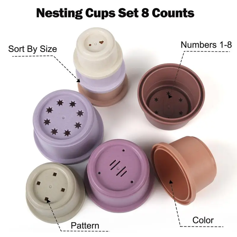 Random Color Stacking Cup Toy, 8 Counts/set Hollow Out Design Counting Toy, Outdoor Water Toy, Creative Birthday and Holiday Gift Options 2