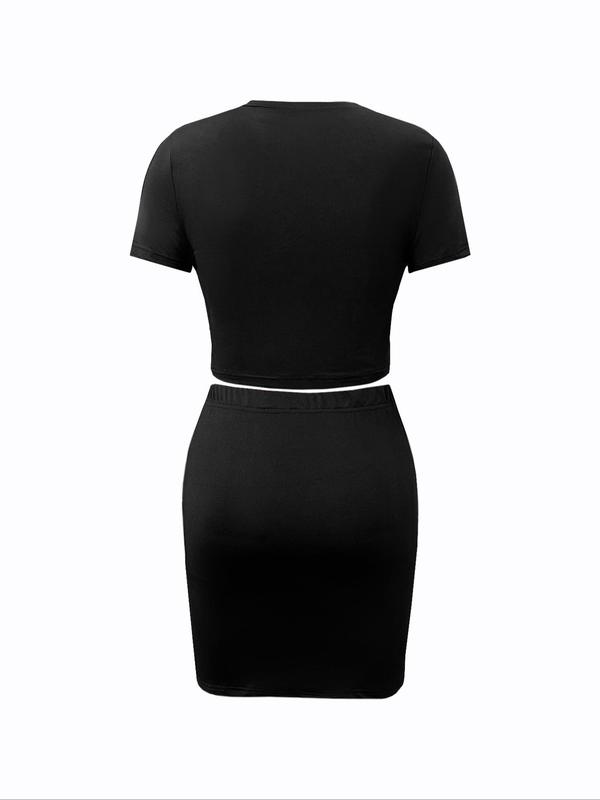 Two-Piece Set Women's Colorblock Skirt Set, Casual Shortsleeve Crop Tee & High Waist Bodycon Skirt for Summer, Summer Clothes for Daily Wear, Co Ord Set Summer 1