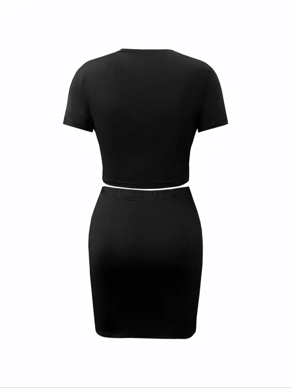 Two-Piece Set Women's Colorblock Skirt Set, Casual Shortsleeve Crop Tee & High Waist Bodycon Skirt for Summer, Summer Clothes for Daily Wear, Co Ord Set Summer 1