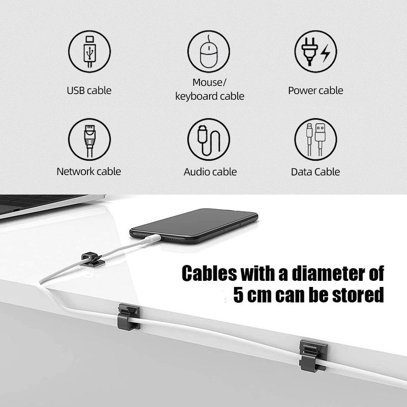 Accesz 20/50/100PCs self-adhesive USB cable clips desktop Cord Organizer management for keyboard mouse car home universal clip wire cable Winder 3