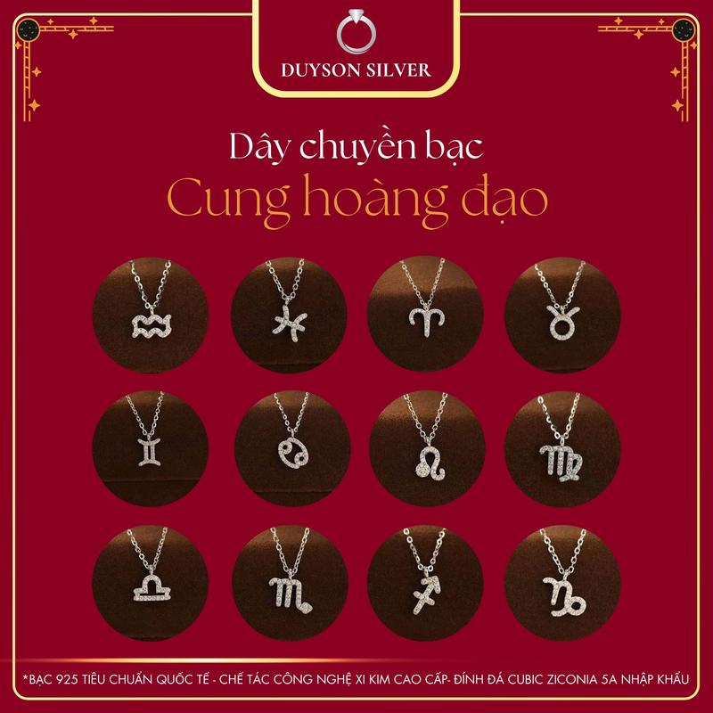 Dây chuyền 12 cung hoàng đạo Duyson Silver bạc Ý 925, vòng cổ bạc nữ mạ vàng trắng đính đá Cz 5A [DCXK58]