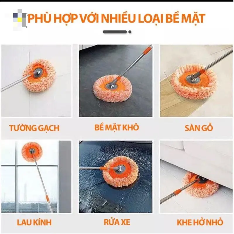 Chổi Quét Trần Nhà, Cây Lau Nhà Đa Năng Tiện Dụng Hình Tròn Hoa Hướng Dương Dài 180cm Inox 302 Đồng bông cứng cáp 5