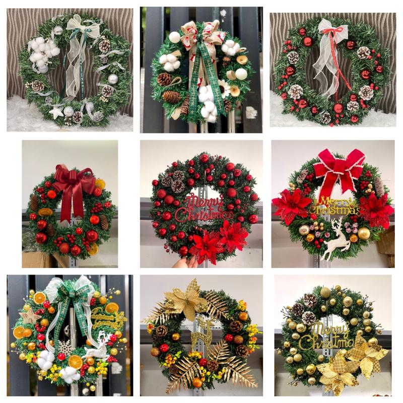 TẶNG ĐÈN - VÒNG HOA 40CM NOEL TREO CỬA TRANG TRÍ GIÁNG SINH GS036