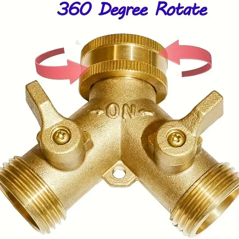 Garden Hose Y Shape Valve, 1 Count Rotatable Brass Hose Separator with Solid Brass Handle, High-pressure Water Garden Hose Adapter 0
