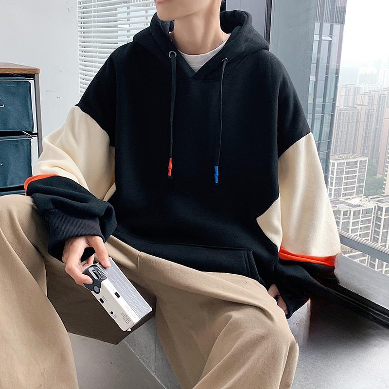 Áo Hoodie Nam, Dáng Rộng, Hợp Xu hướng, Dành Cho Thanh Thiếu Niên Và Học Sinh, Màu Tương Phản, Áo Áo Chui Đầu Dài Tay, Thích Hợp Cho Các Cặp Đôi, Áo Len 2