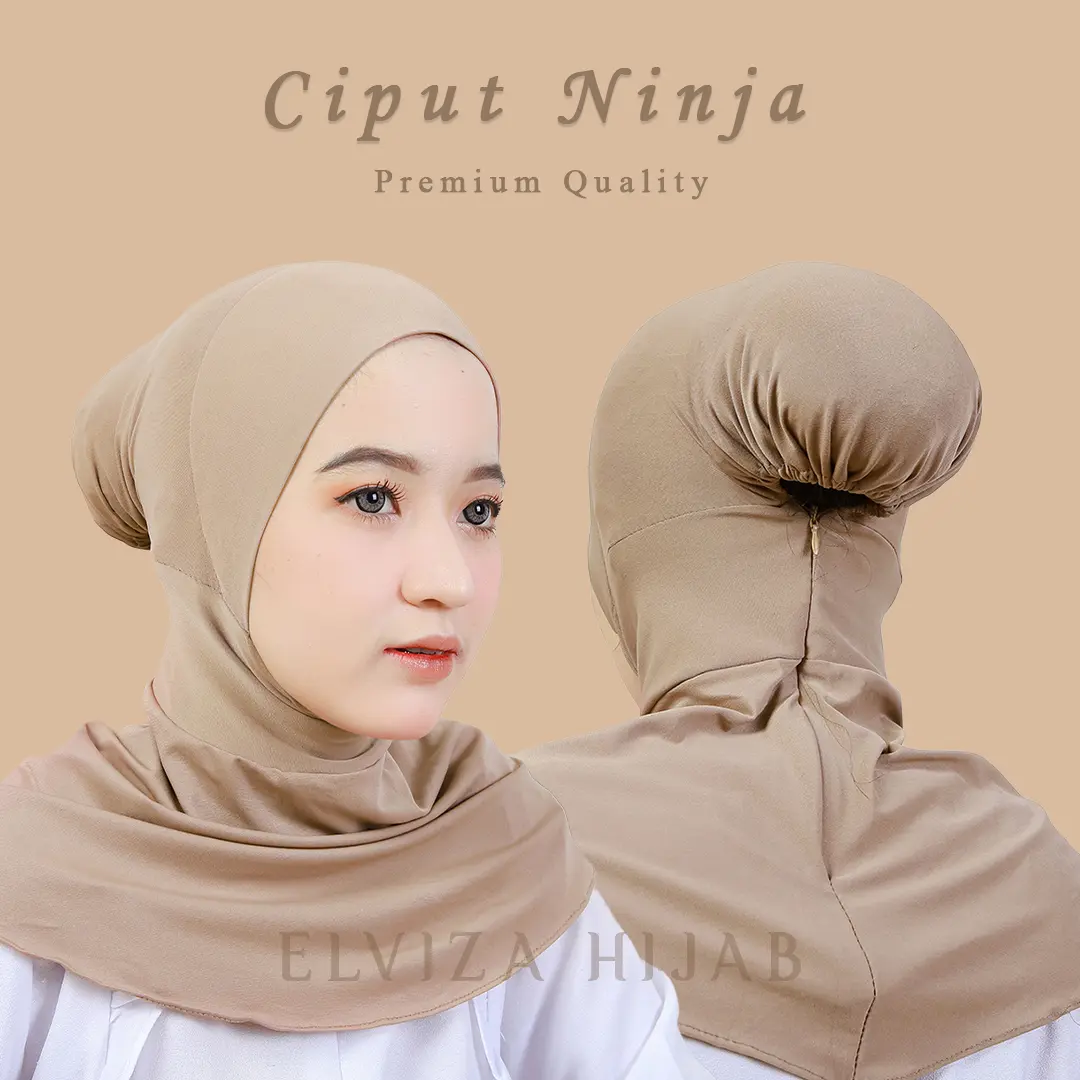 Elviza - Ciput Ninja Resleting - Ciput Ninja Jersey Adem - Dalaman Jilbab Ninja Instan Resleting