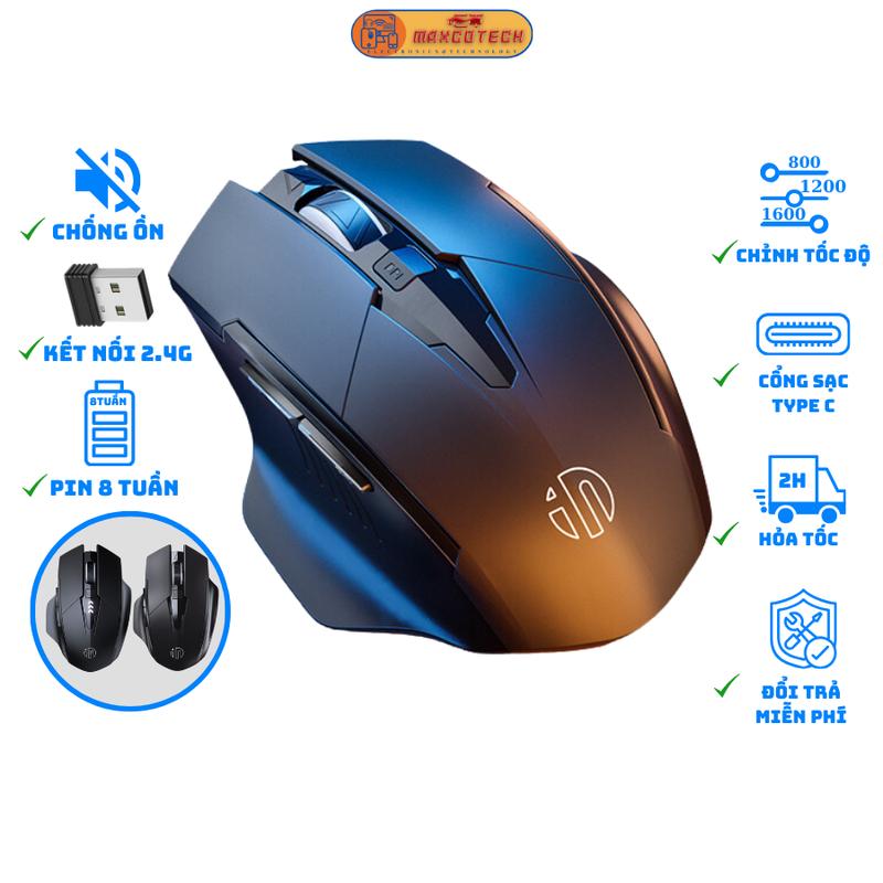 Chuột không dây máy tính Maxcotech Inphic F1 tắt âm, sạc pin dùng gaming, văn phòng cho PC/Laptop/Tivi DPI 1600