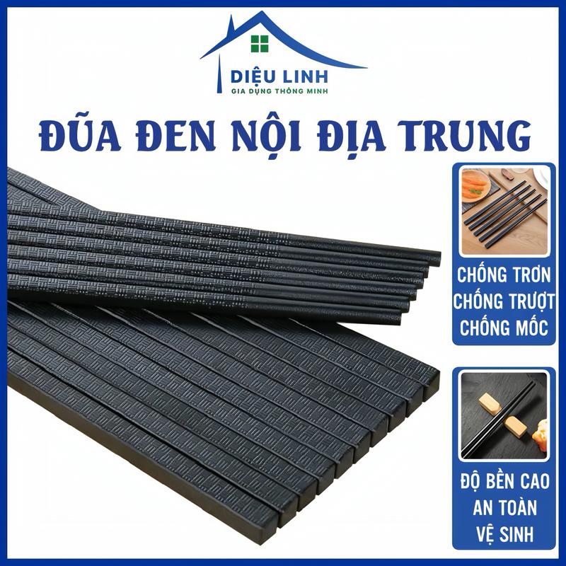 Đũa Đen Nội Địa, Đũa Nhật Kháng Khuẩn Chống Nấm Mốc Chống Trơn Trượt, Set 10 Đôi Đũa Nhật Sợi Thuỷ Tinh Glass Fiber Dieulinhshop