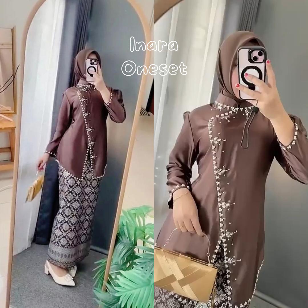 Inara One Set Baju Kurung Melayu Rok Katun Motif Songket Modern Premium Termurah Atasan Wanita Terbaru Kekinian Setelan Kondangan Bridesmaid Kebaya Pesta Mix Full Payet Bahan Satin Lembut
