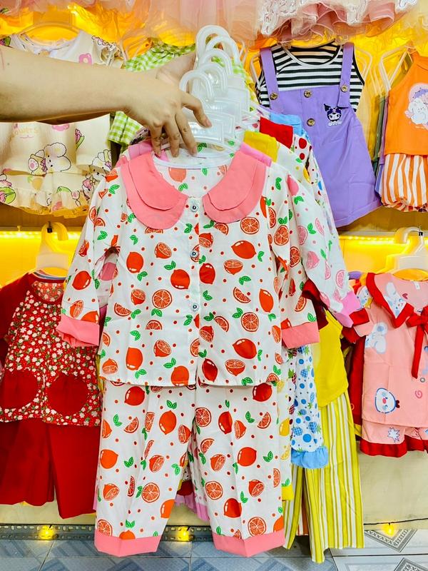 combo 2 bộ quần áo tay dài mặc ngủ cho bé gái vải lụa, thiết kế cổ bèo dáng tiểu thư(10kg-25kg)cho bé dưới 6 tuổi đồ  pijama