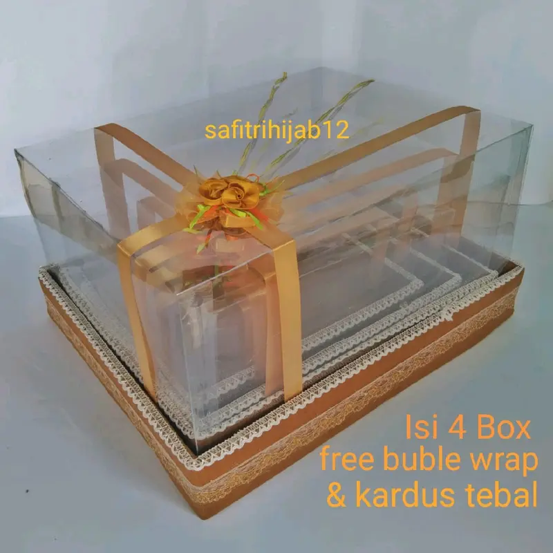 Box Hantaran Seserahan Pernikahan Dengan Tutup Mika Isi 4 Kotak Kain 1