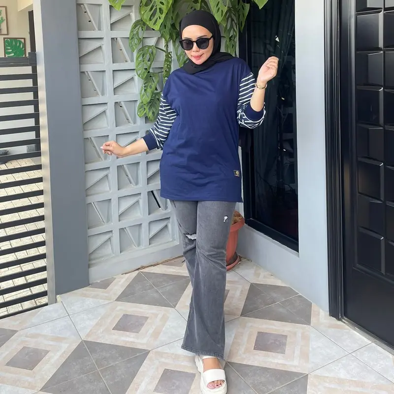 XVLORE Kaos atasan lengan panjang  Wanita PREMIUM OverSize Polos  tangan Stripe salur REAL PICT nyaman Baju Basic Katun combed Simple Distro 3