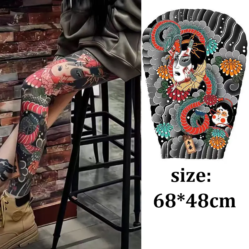 Hình Xăm Dán Giả, Không Thấm Nước, Siêu Lớn, Cho Chân Và Đùi, Dành Cho Phụ Nữ Và Nam Giới Trưởng Thành, Nghệ Thuật Cơ Thể, Rồng Totem, Hình Xăm Tạm Thời, Đề Can Cỡ Lớn, Hàng Mới Về