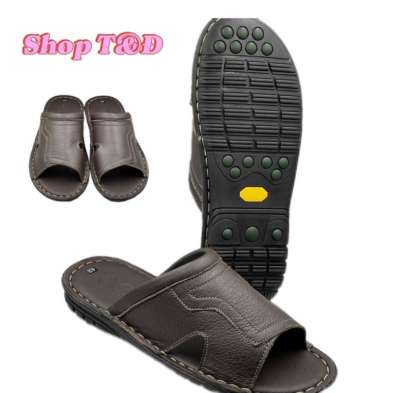 Dép da trung niên u40 THÀNH ĐẠT dép da thật dép nam size 38 đến 43 màu đen dùng đi chơi độ bền cao Sandal Quai Ngang Đế Bằng  Cao Su Nhung Len Đồng Quai Hậu Đồng Quai Hậu