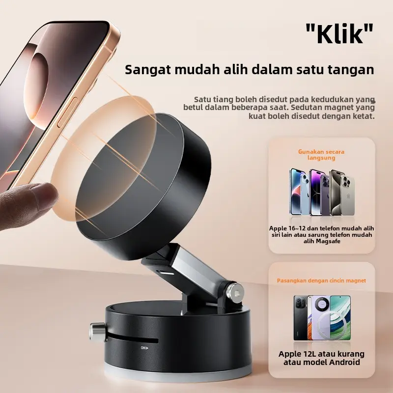 Pemegang Telefon Kereta Vakum Magnetik, Untuk Magsafe,Cawan Sedut, Pendakap Navigasi, Pemegang Magnetik Kereta, Serasi dengan iPhone Clipper