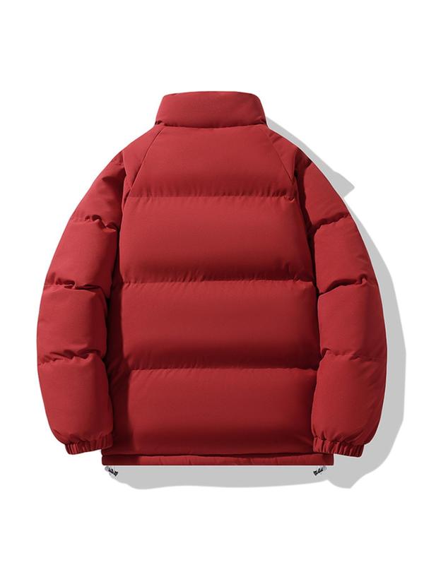 Men's Letter Print Side Stripe Double-sided Zip Up Jacket, Regular Fit Casual Pocket Long Sleeve Stand Collar Outerwear for Fall & Winter, Men's Clothes for Daily Wear 7