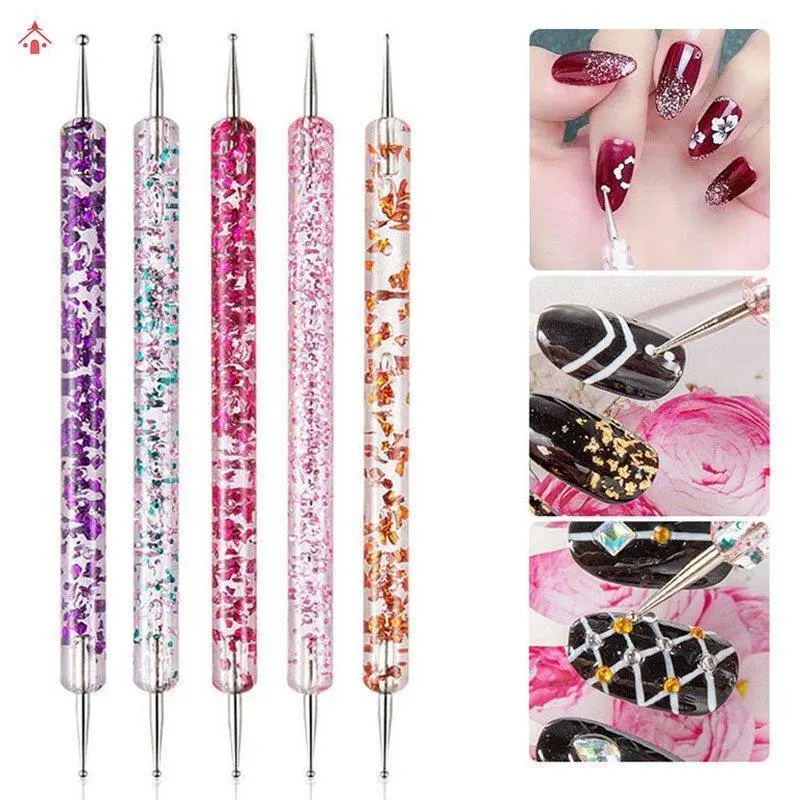 5 Pcs/set Nail Art Dotting Pen Crystal Beads Handle Dual-ended Drawing Painting Rhinestones Manicure Tools LQZ