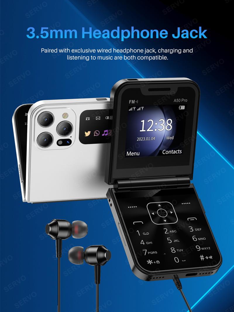 Product Introduction of Điện Thoại Lật, SERVO A50 Pro, Thẻ SIM Kép GSM, Đèn Pin Điện, Ghi Âm Cuộc Gọi Tự Động, Màn Hình 2.4 Inch, Có Thể Gập Lại, Tương Thích Type-C, Điện Thoại Di Động 81