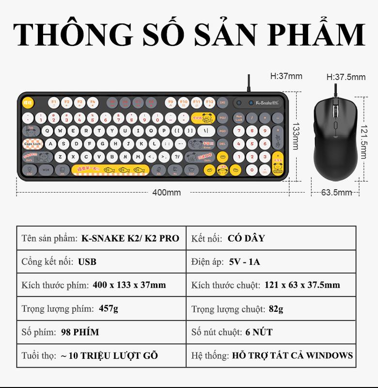 Bàn phím có dây K-SNAKE K2 PRO với thiết kế màu sắc hiện đại trẻ trung kèm theo họa tiết hoạt hình vô cùng dễ thương 8