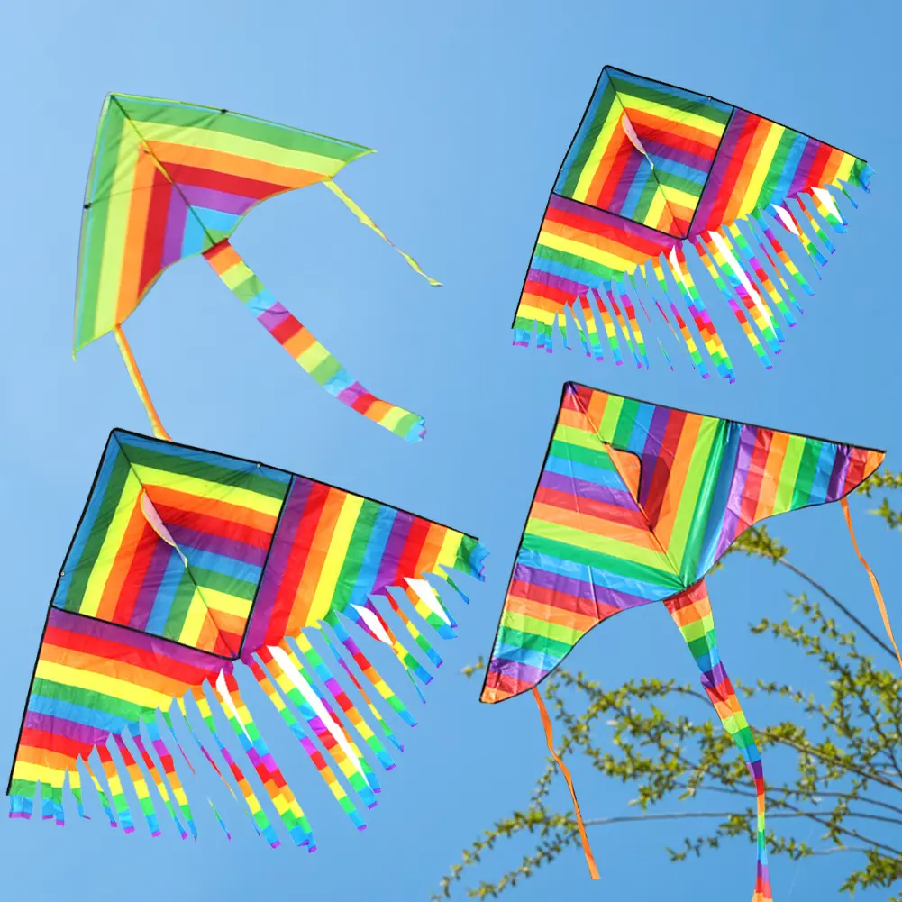 Colorful Rainbow Kite Long Tail Nylon Outdoor Kites Flying Toys For Children Kids Kite Surf #438869