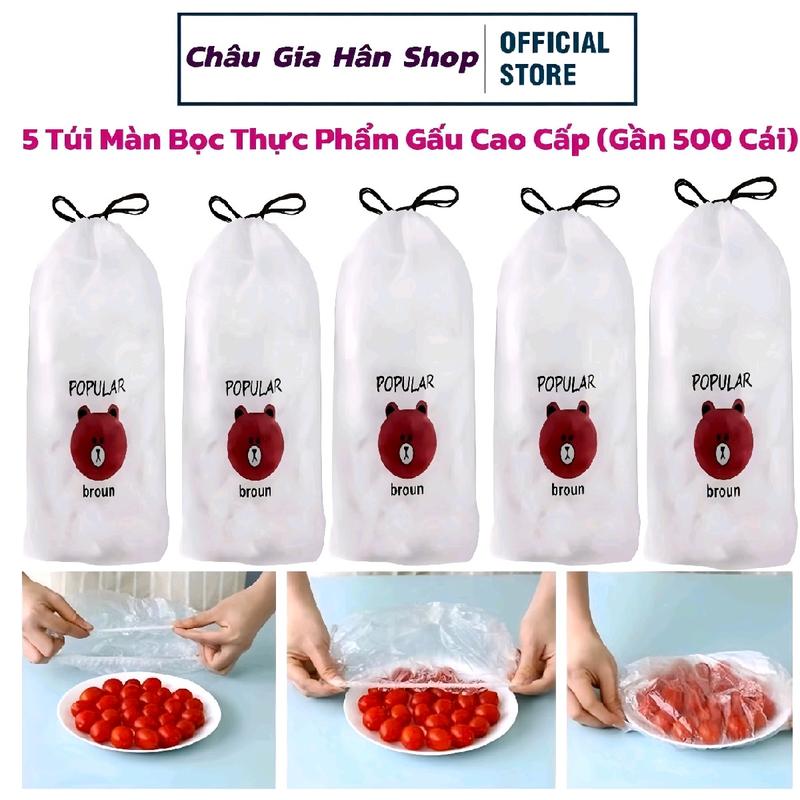 Set 5 Túi Màng Bọc Thực Phẩm Co Giãn Hỉnh Gấu ( Túi 90 Đến 100 cái ) - Màng PE Bọc Thực Phẩm, Bảo Quản Thức Ăn ( Giá Sỉ ) ( Mua Lẻ Giá Sỉ )
