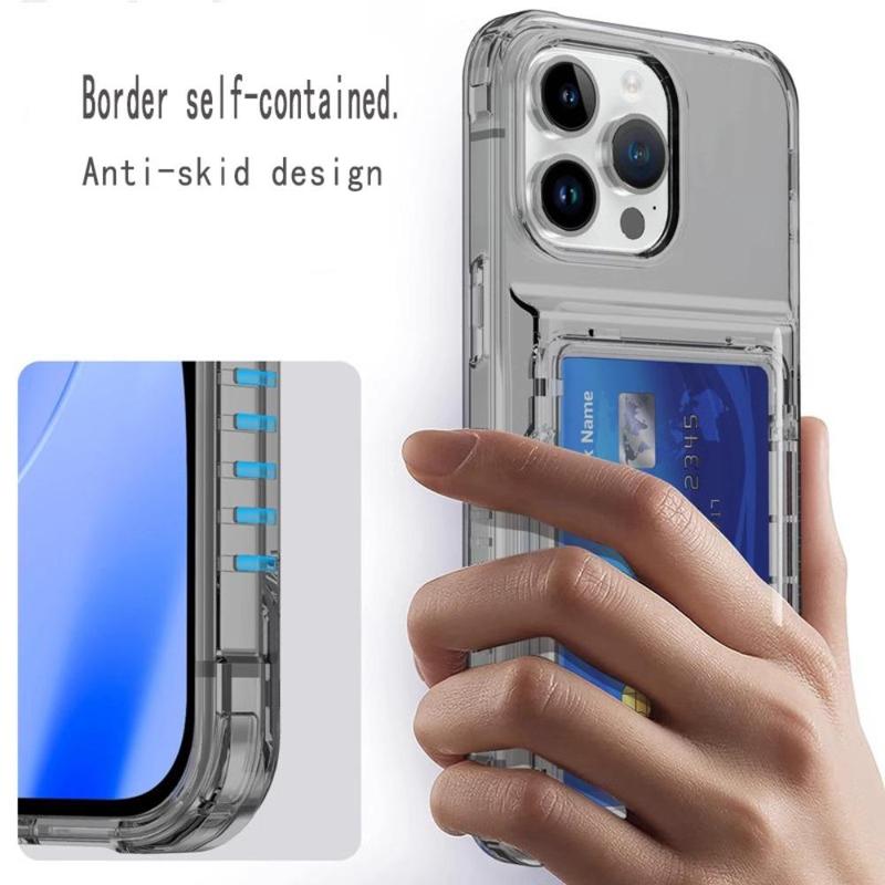 Clear Phone Case With Card Holder & Stand, Decorative Phone Protective Cover, Phone Accessory Compatible With iPhone 11 Pro 12 13 14 15 Pro Max 15 Plus 5