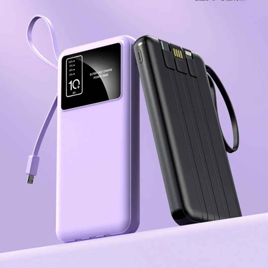 10000mAh Portable Charger Power Bank, Mini Charger with Built-in 4 Cables, USB Charger, Mobile Power Bank for iPhone 16/15/14/13 Samsung Android Phones, Electronics Accessories