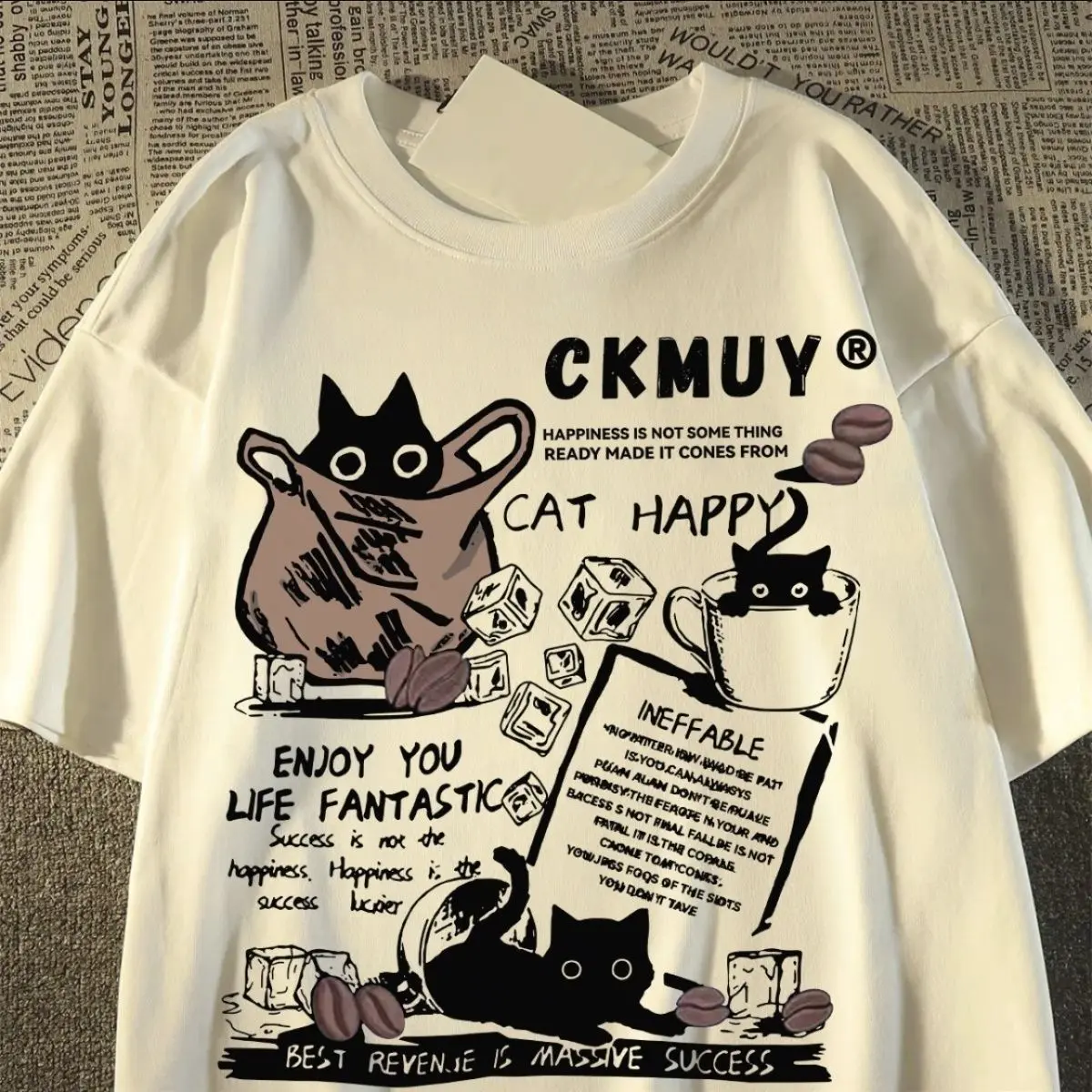 [Hot Sale] New Student Version Top Short Sleeve Unisex Cartoon Print Loose Fit Mid-Length T-Shirt for Men and Women Summer