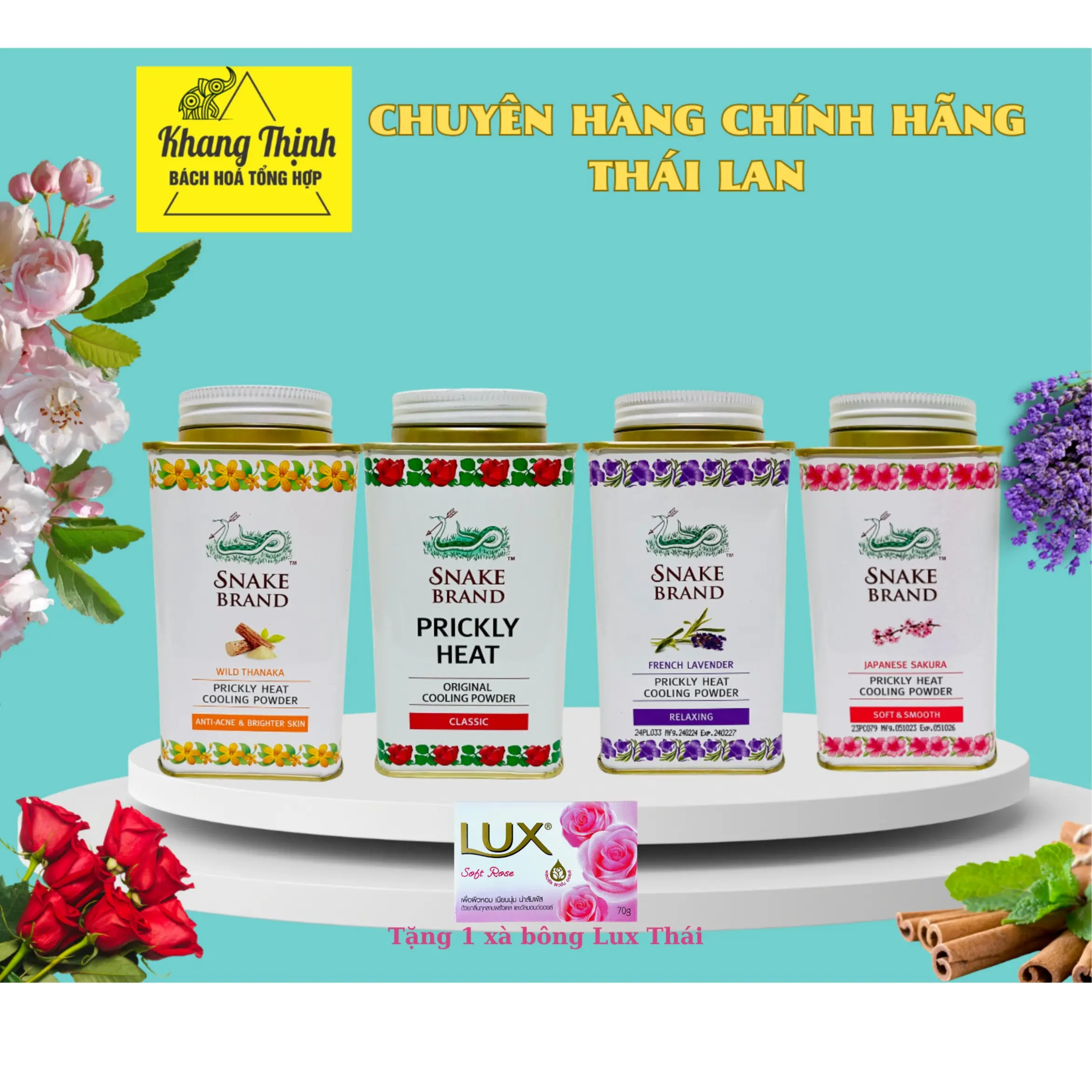 Phấn Rôm Lạnh Snake Brand Prickly Heat Cooling Powder 140g Thái
