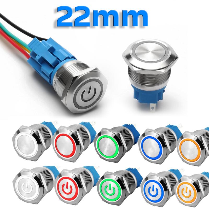 Nút công tắc nhấn tự khóa Kim loại 22mm, Nút nguồn on off, Điện áp (5V-24V, 110-220V)