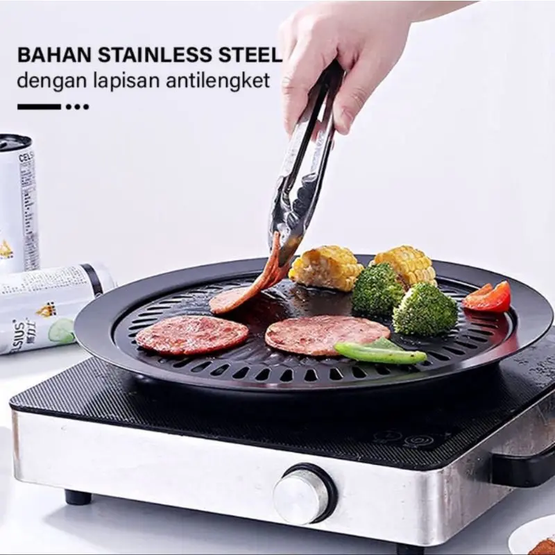 COD Multi Grill Pan BULAT 32CM Anti Lengket Ultra BULAT Dari Bahan Stainless Steel Dengan Lapisan Marble Serbaguna Untuk Bakar Sate Steak Jagung Sosis