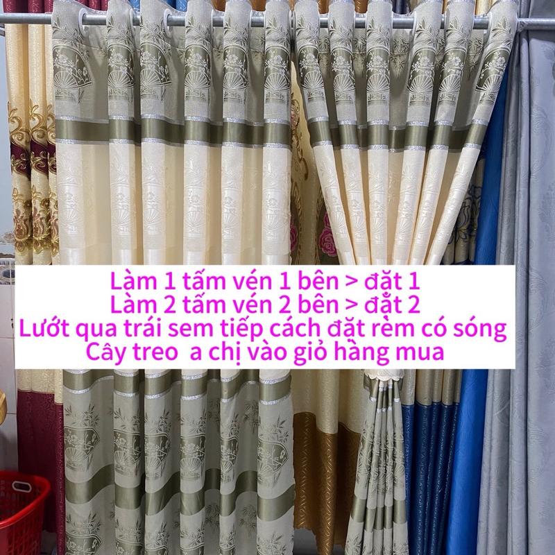 Rèm gấm hoa văn họa tiết màu xám cánh quạt phối nền kem trắng cửa chính cửa sổ- giá 1 tấm rèm chưa có độ nhúng sóng rèm cửa việt hàn