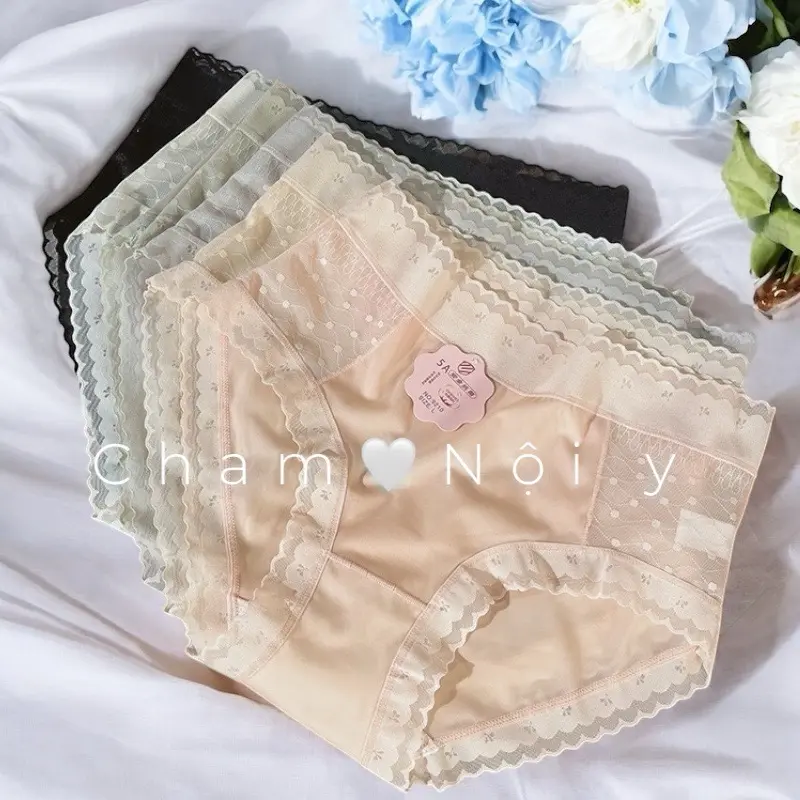 Combo 10 Quần hoặc 5 quần lót nữ lụa điều hoà mềm mại mát mix ren 2 bên hông Nhung Women Nho - Chất liệu lụa điều hòa siêu mịn siêu mềm