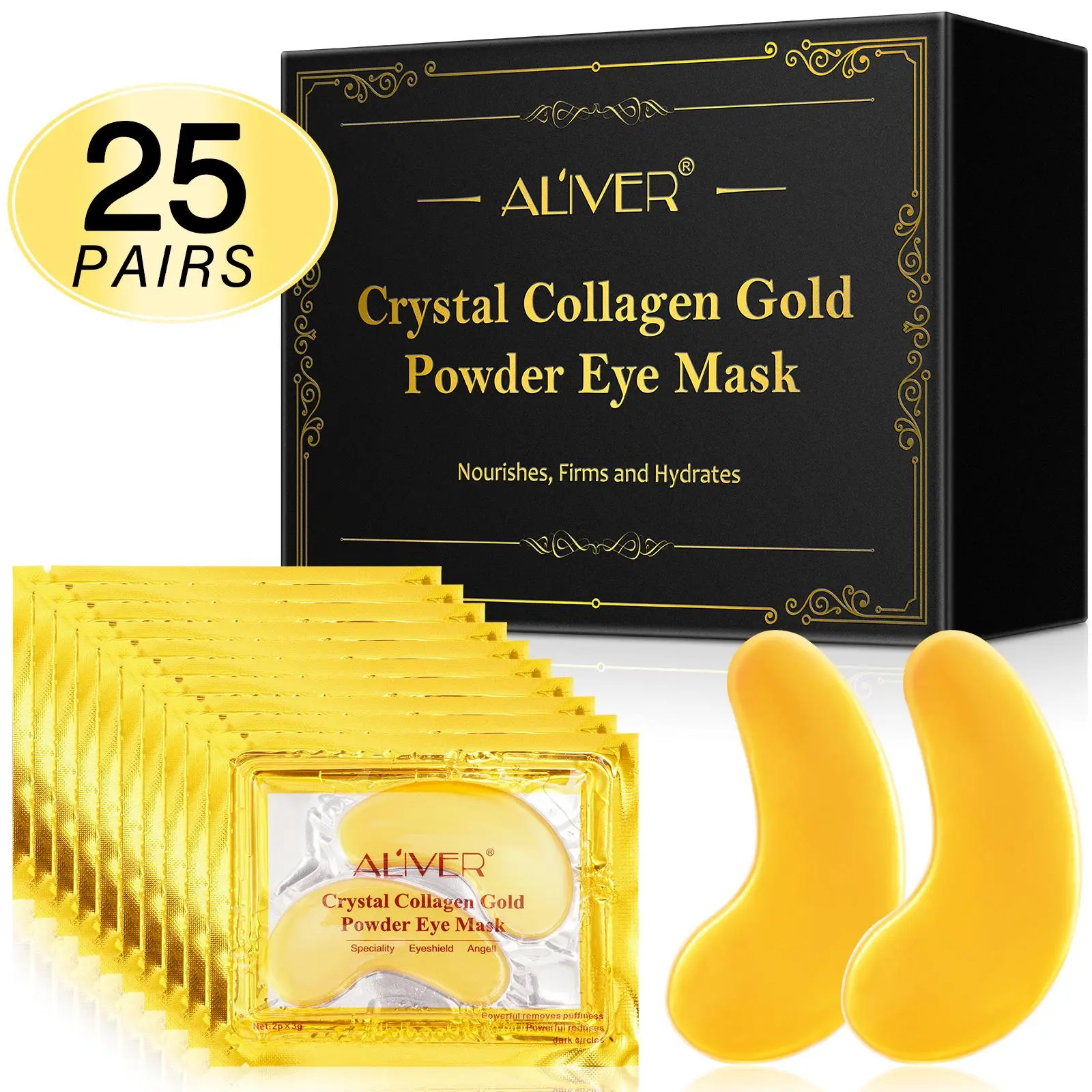 Collagen Gold Eye Mask for Firming & Smoothing Skin, 25 Pairs Moisturizing & Hydrating Eye Mask, Suitable for Who Stay Up Late and Use Their Eyes Frequently