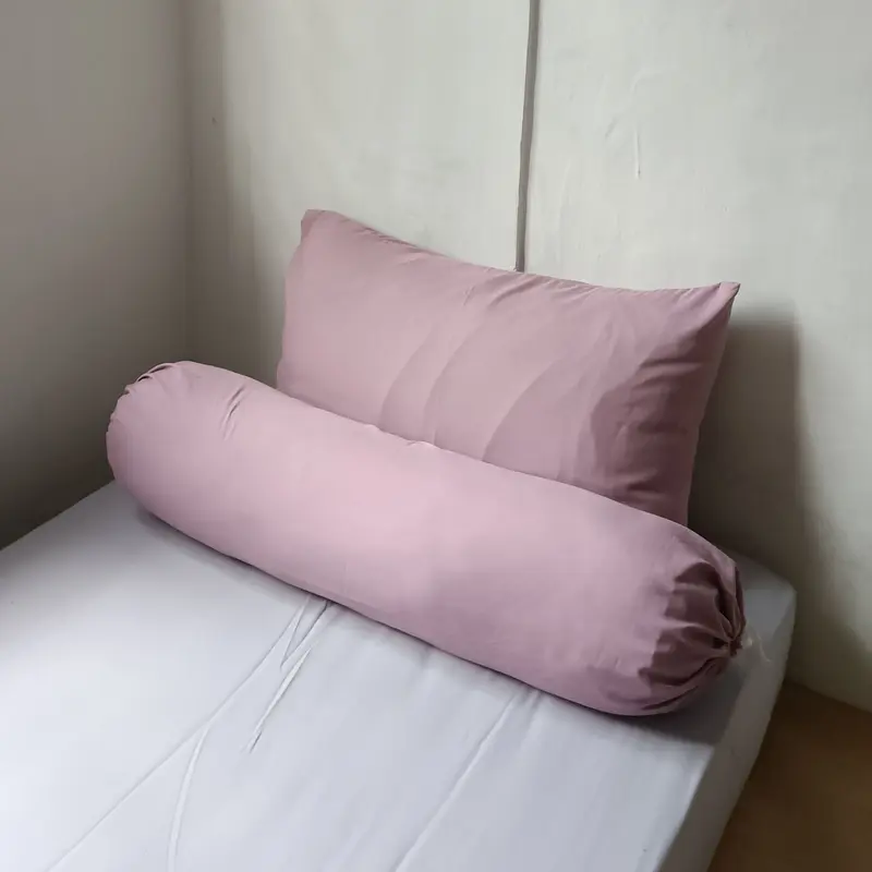 Sprei Polos Two Tone Aesthetic Warna Light Grey Mix Soft Mauve Ukuran 90x200 100x200 120x200 160x200 180x200 Seprei Katun Disperse Berpori Menyerap Keringat Bantal Guling Kain Karet 4
