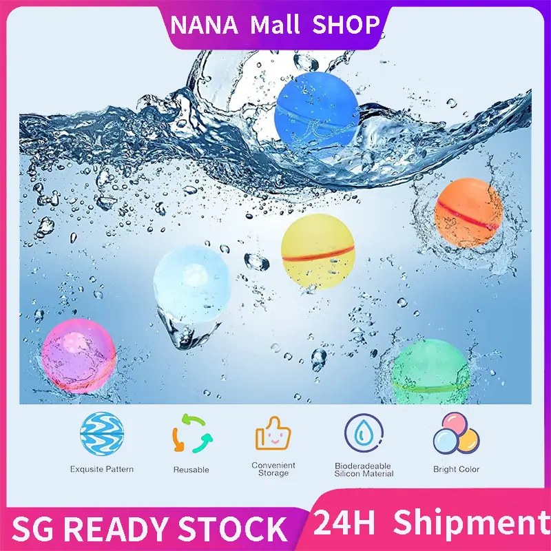 6/8 Pcs/Pack Reusable Water Balloons Quick Fill Soft Silicone Self Sealing Water Balls Outdoor Water Toys with Mesh Bag for Outdoor Summer Fun Party Kids Water Games Pool Activity
