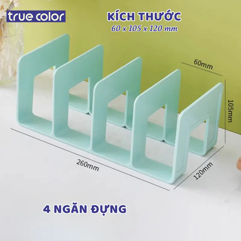 Giá sách để bàn 4 ngăn, kệ đựng sách màu pastel, khay kệ đựng tài liệu văn phòng nhựa cứng, bền đẹp 5