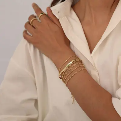 thumbnail image 2 of MEVECCO Bracelet For Women Gold Paperclip Chain Oval Link 14K Gold 2 of 10