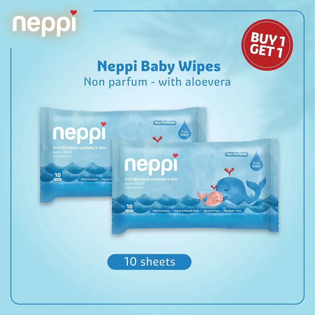 Neppi Baby Wipes Non Parfum 10 Pcs - Buy 1 Get 1 Free / Tisu Basah Bayi