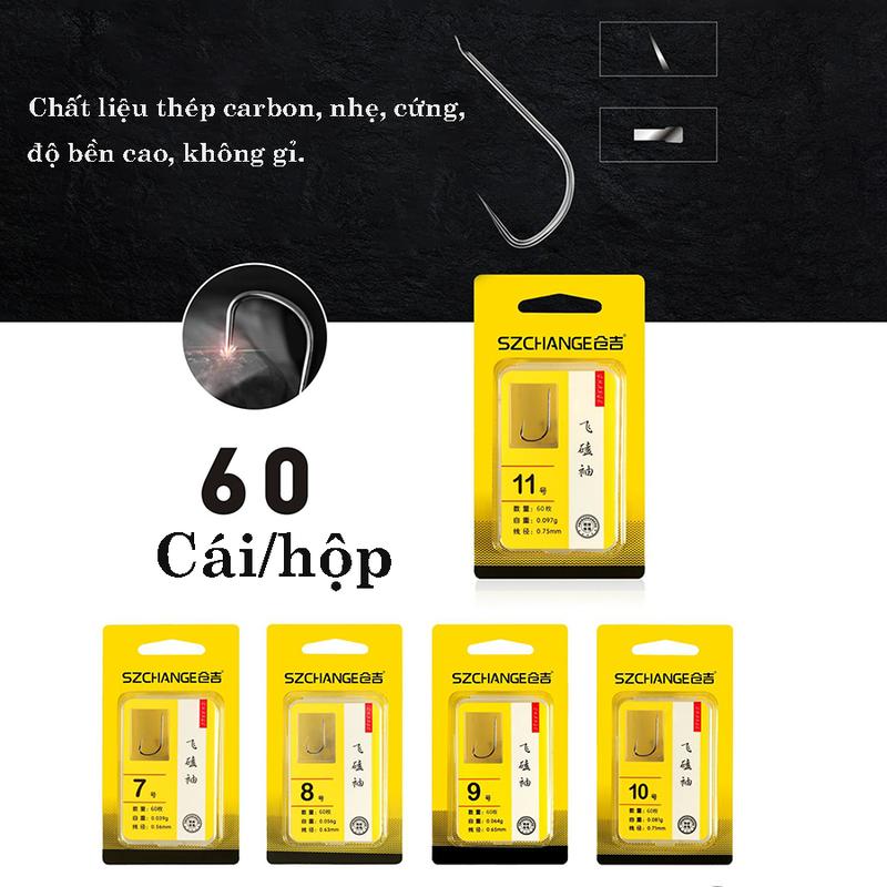 [SZCHANGE] Lưỡi câu cá rô phi không ngạnh 60 chiếc - Đầy đủ size từ #5 tới #11 Bắt Cá Fishing Đi Câu Bi lưỡi  câu sông