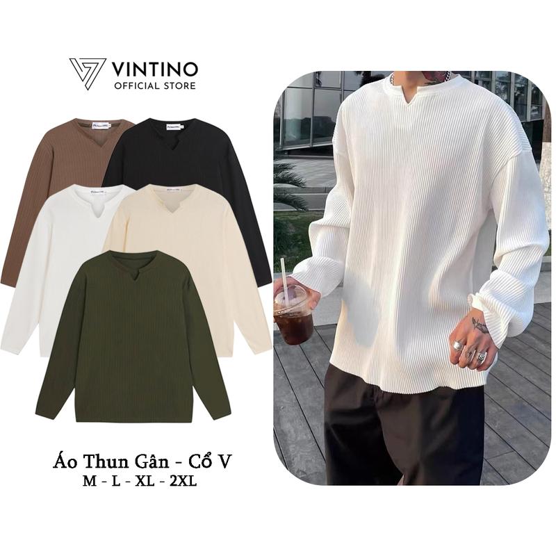 COMBO 2 Chiếc Áo Thun Nam Cổ V VINTINO Dài Tay Form Dáng Suông Vải Thun Gân Co Giãn Thoải Mái VINTINO Menswear Cổ Tròn